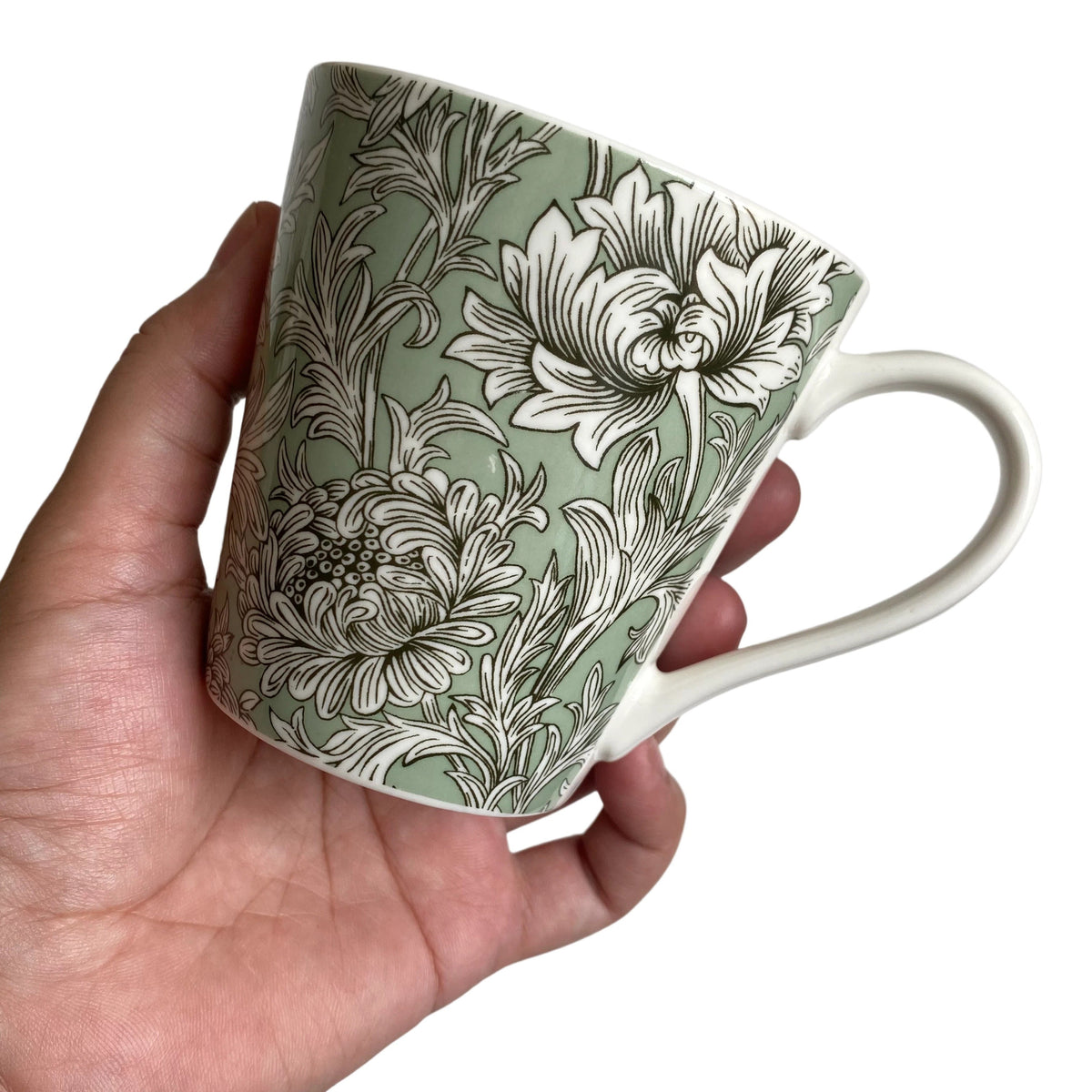 Ceramic Cup 220 ml, Green Peony Design, Tea Coffee Mug - product view 1