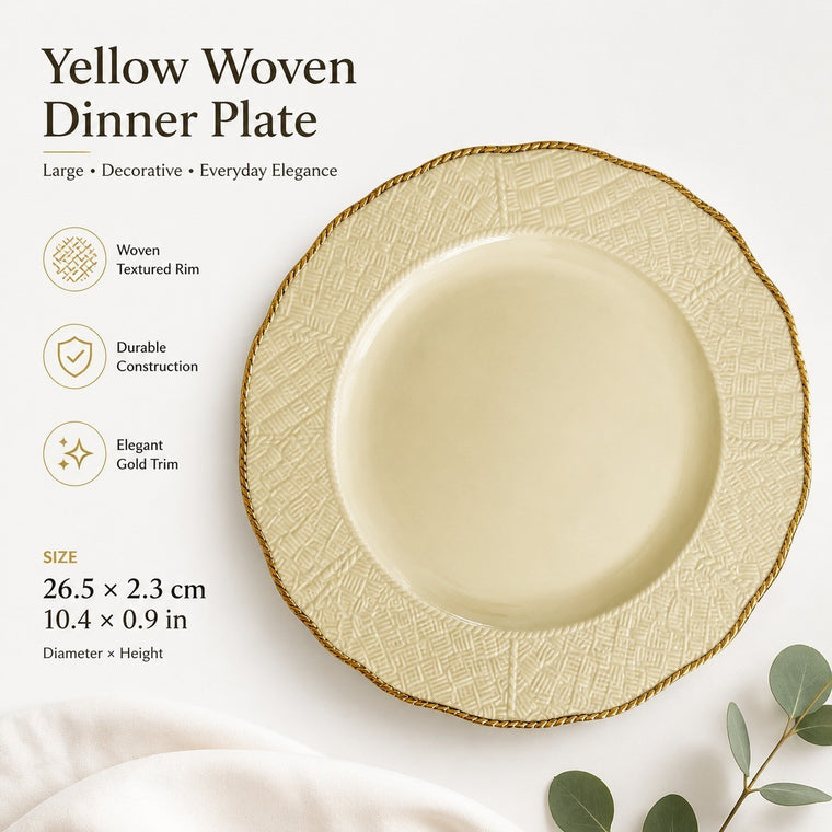 Yellow Woven Pattern Plate, 26.5 x 2.3 cm, Large Decorative Dinnerware - detail 1