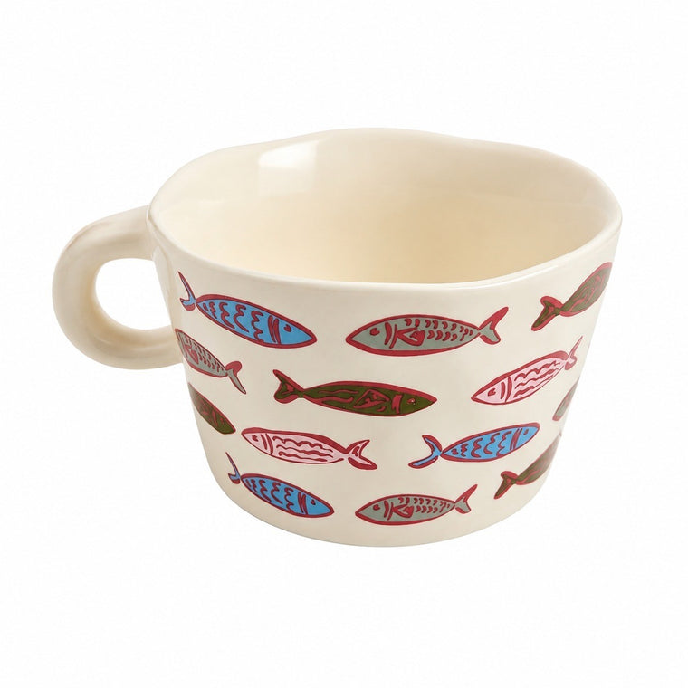 Ceramic Cup, Floral Fish Design, Coffee Mug - product view 1