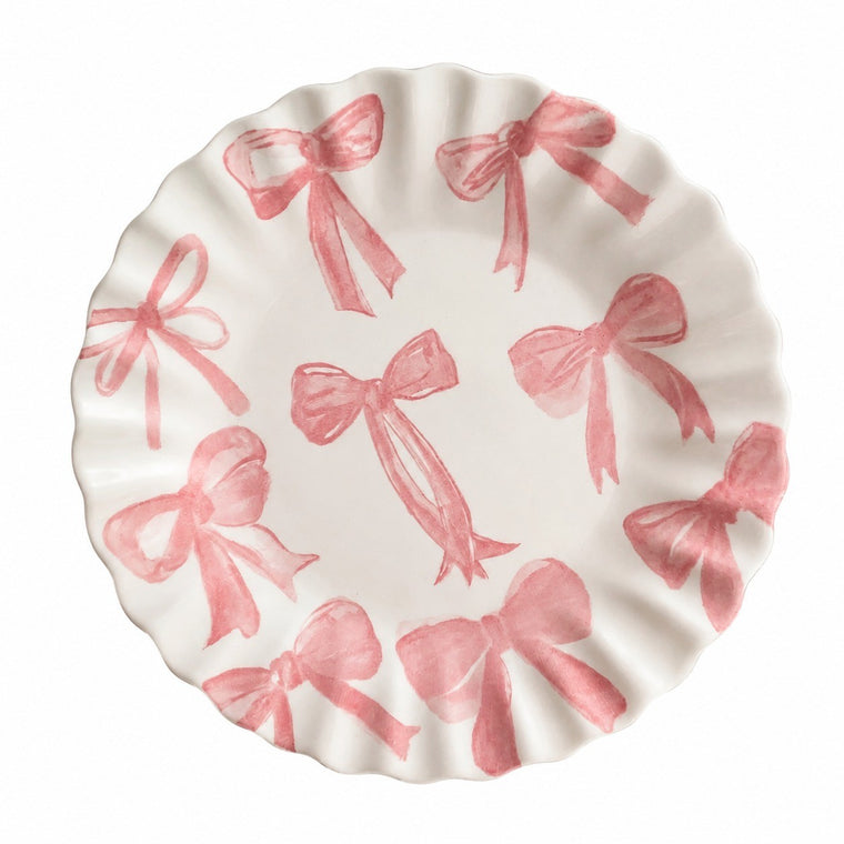 Ceramic Plate with Pink Bow Design, 21.5cm, Underglaze Decoration - product view 1