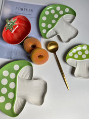 Ceramic Plate Medium 18.5x18.5x1.5cm, Green Mushroom Design, Dinnerware - detail 2