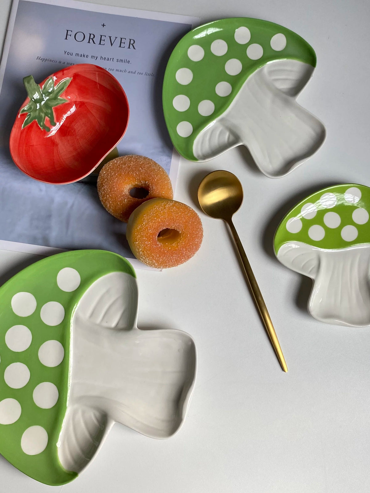 Ceramic Plate Medium 18.5x18.5x1.5cm, Green Mushroom Design, Dinnerware - detail 2