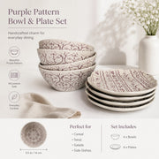 Ceramic Bowl, 5.5 Inch, Purple Pattern, Single Serving - detail 2