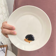 Little Hedgehog Ceramic Plate, Underglaze Decorative Dinnerware - detail 1