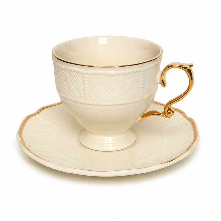 Ceramic Cup and Saucer Set, 220 ml, Cream - product view 1