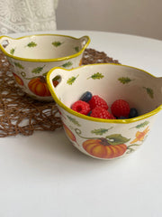 Ceramic Small Bowl, Pumpkin Double-Handled, 13 x 8.8 cm, Decorative Serving Dish - detail 3
