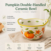 Ceramic Small Bowl, Pumpkin Double-Handled, 13 x 8.8 cm, Decorative Serving Dish - detail 1