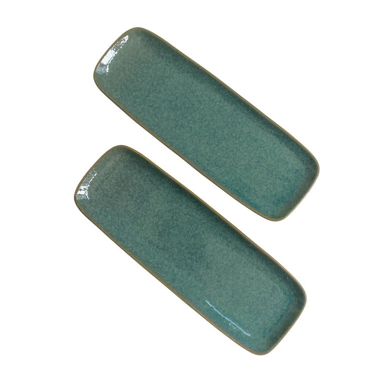 Single Ceramic Plate, Emerald Green Long Rectangular, 28cm Dinnerware - product view 2