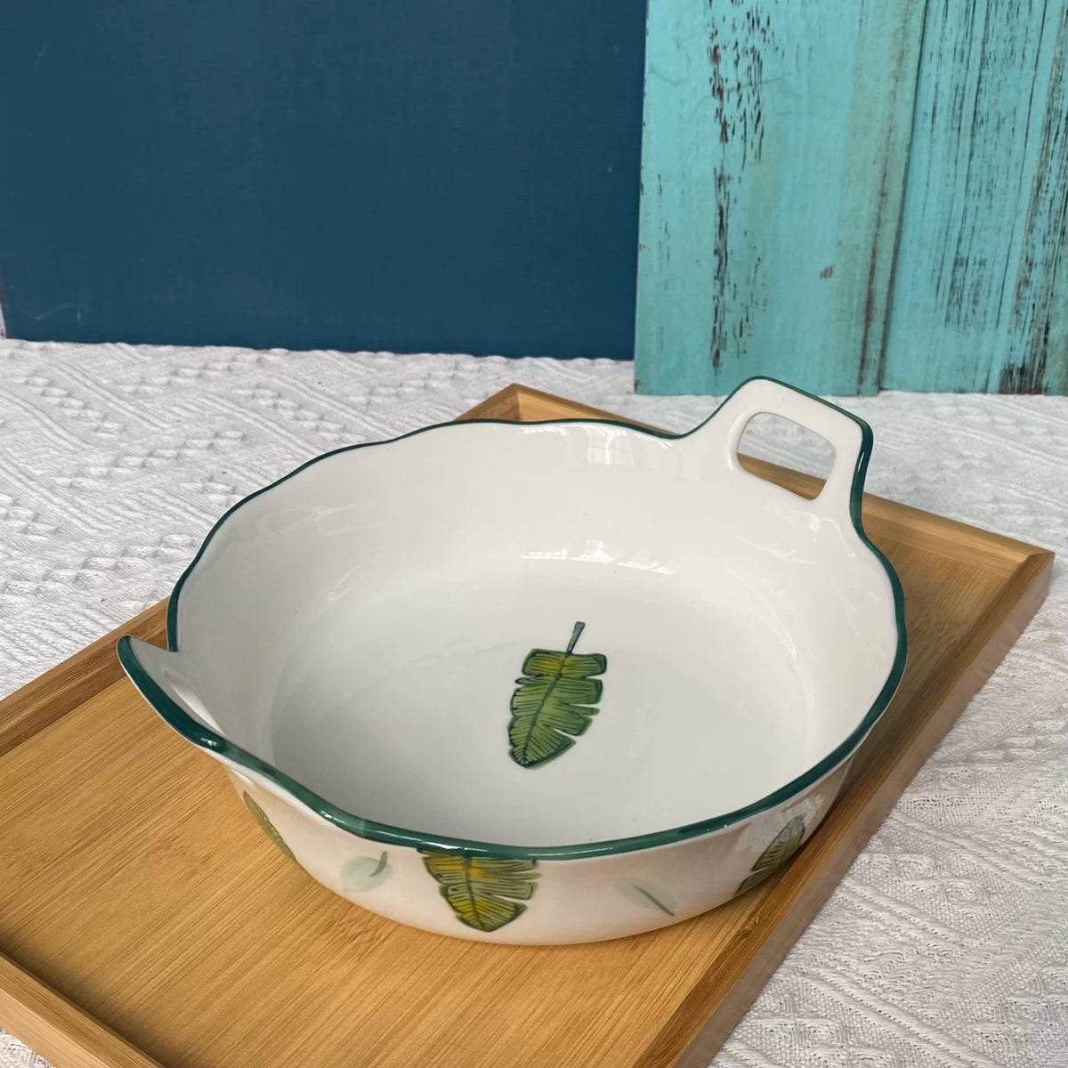 Ceramic Baking Dish 10 Inch, Banana Leaf Design, 26 x 23 x 8.5 cm - detail 1