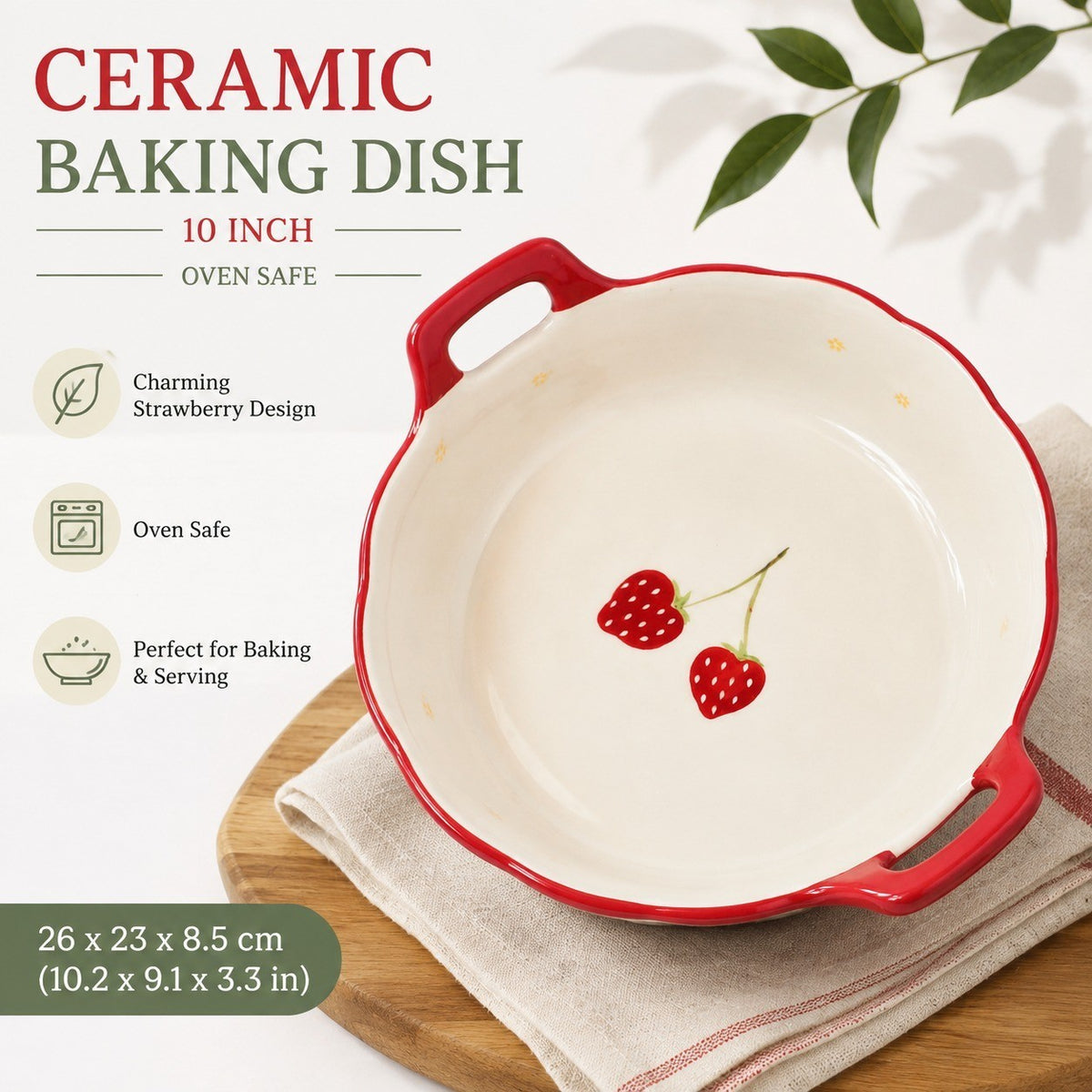 Ceramic Baking Dish 10 Inch, Banana Leaf Design, 26 x 23 x 8.5 cm - detail 3