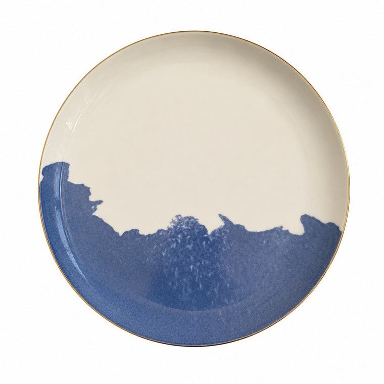 Ceramic Plate 20cm Ink-Blue Coast Gold Rim, Dinnerware - product view 1