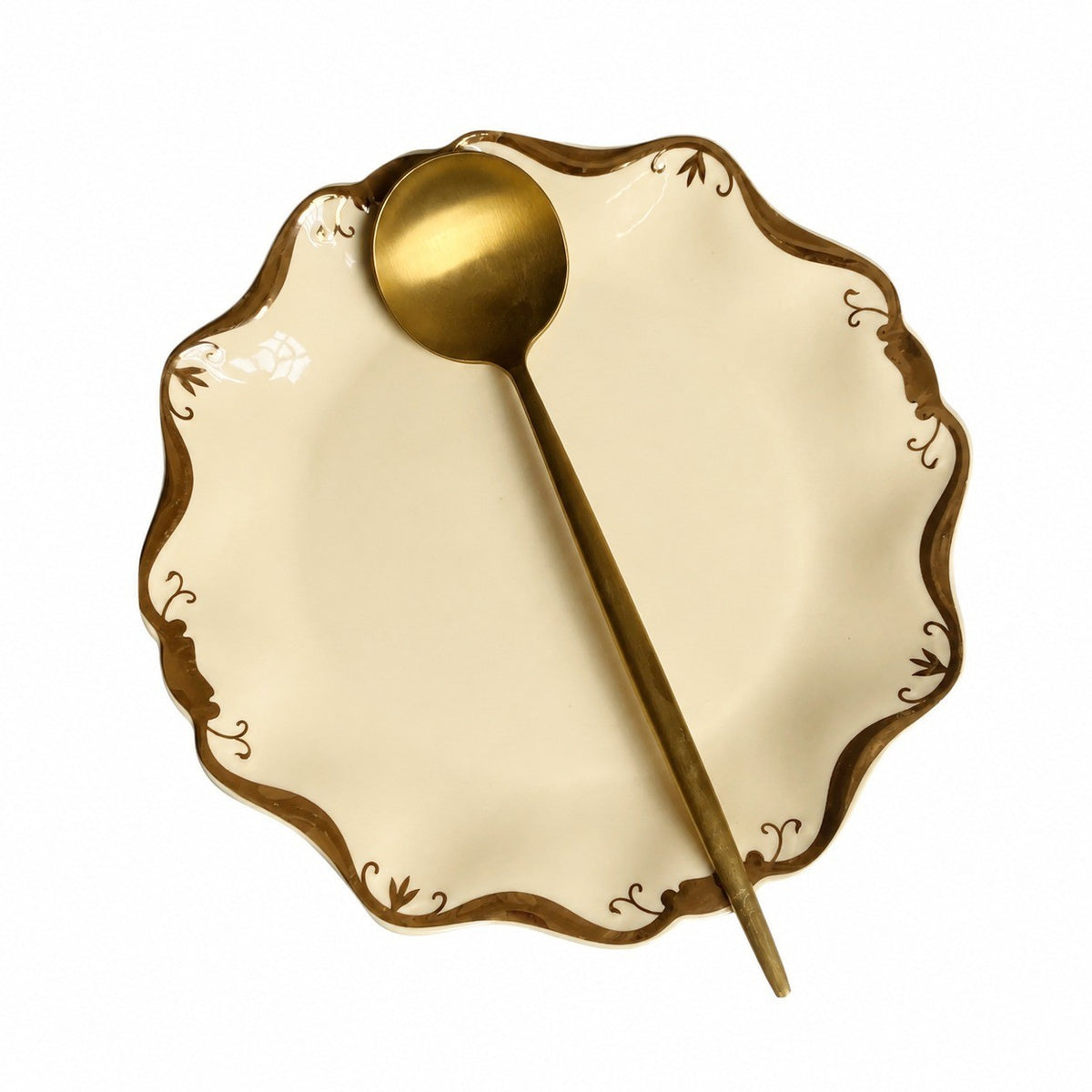 Ceramic Dish, Yellow with Gold Floral Rim, 8 Inch - product view 2