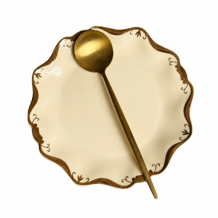 Ceramic Dish, Yellow with Gold Floral Rim, 8 Inch - product view 2