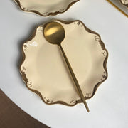 Ceramic Dish, Yellow with Gold Floral Rim, 8 Inch - detail 1