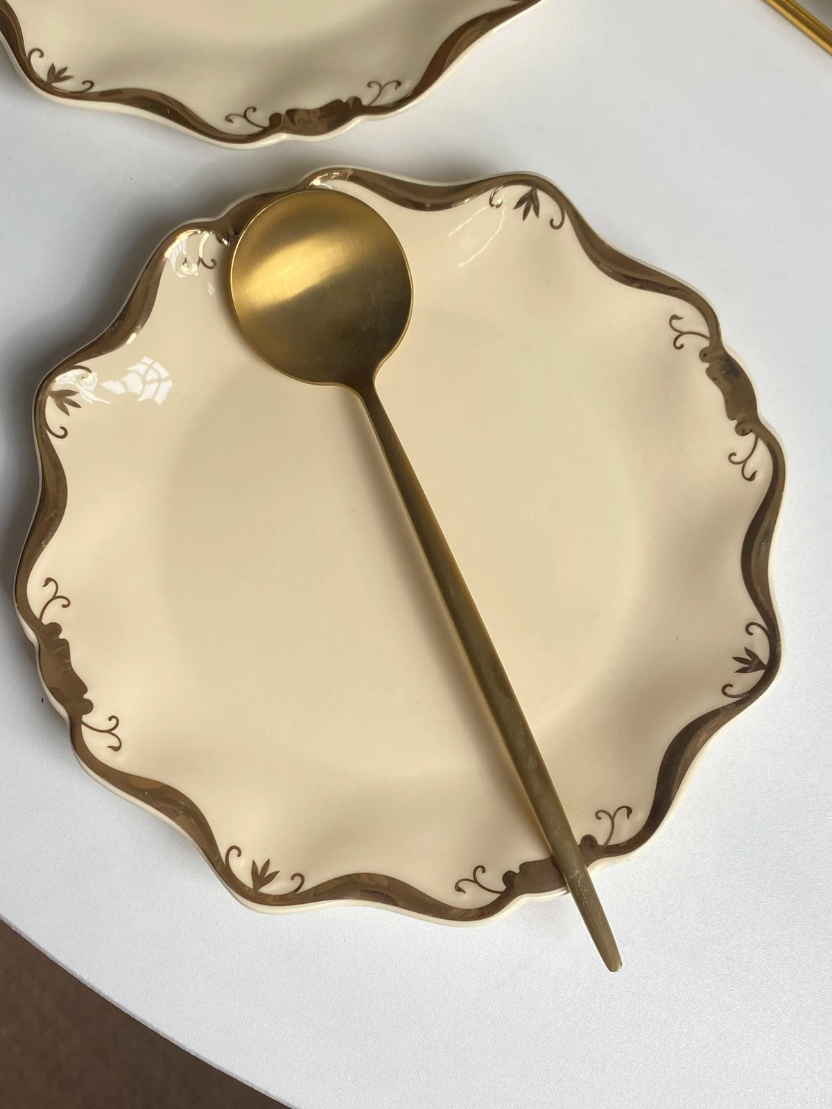 Ceramic Dish, Yellow with Gold Floral Rim, 8 Inch - detail 3