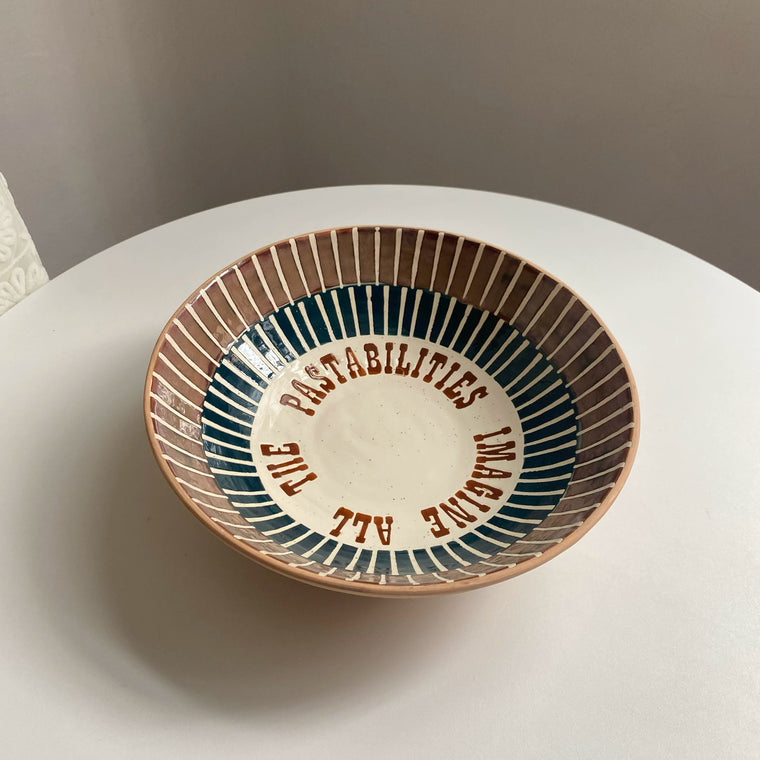 Rustic Pottery Bowl, Lettered Large, 31.5 x 9 cm, Farmhouse Decor - detail 1
