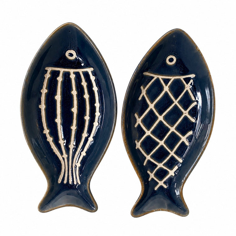 Ceramic Fish Platter, Striped Texture, 23 x 11 x 2.5 cm, Kiln-Transmutation Glaze - product view 1