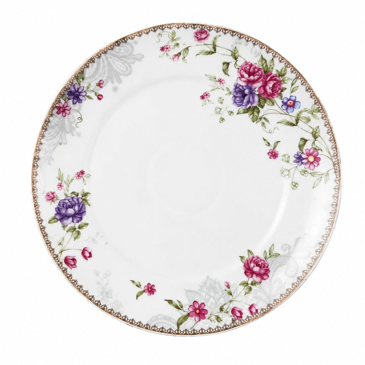 Purple Floral Ceramic Plate, 10 Inch Dinner Plate, Decorative Floral Design - product view 3