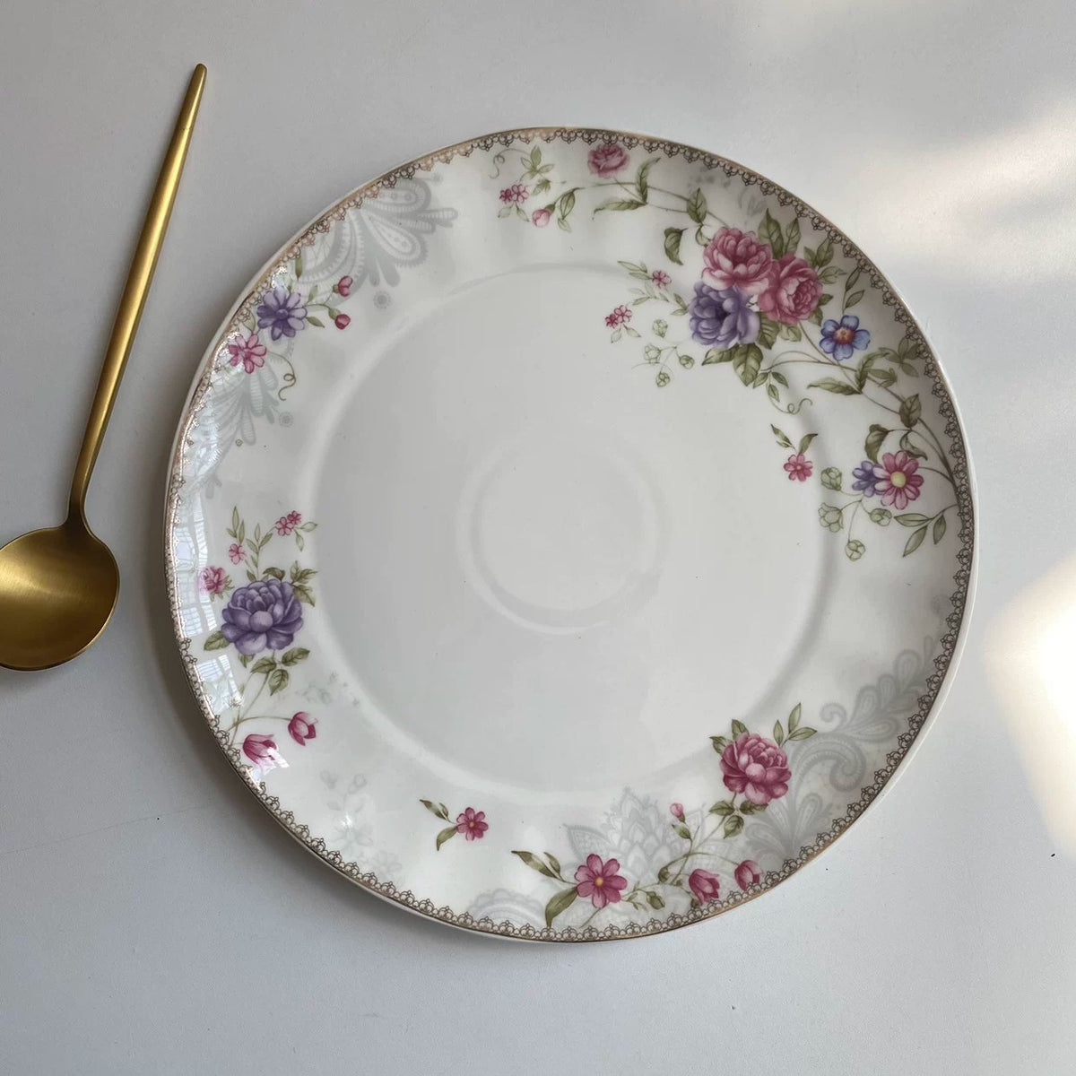 Purple Floral Ceramic Plate, 10 Inch Dinner Plate, Decorative Floral Design - detail 1