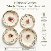 Ceramic Flat Plate 7 Inch, Hibiscus Garden Design, Dinnerware - detail 2