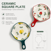 Ceramic Square Plate 22.5x16x3cm, Handled Lemon Design, Underglaze Decoration - detail 3