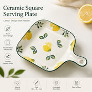Ceramic Square Plate 22.5x16x3cm, Handled Lemon Design, Underglaze Decoration - detail 1