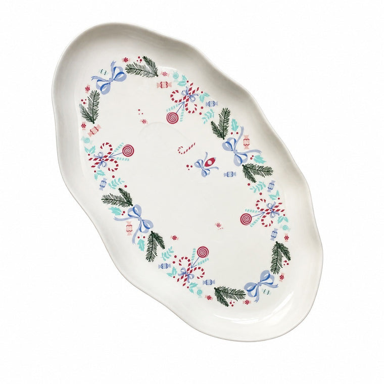 Ceramic Oval Platter, Wavy Edge, 32.3 x 18 x 2.5 cm, Serving Dish - product view 1