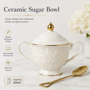 Ceramic Sugar Bowl, 320ml, Double-Handled Embossed, 17x10x13cm - detail 2