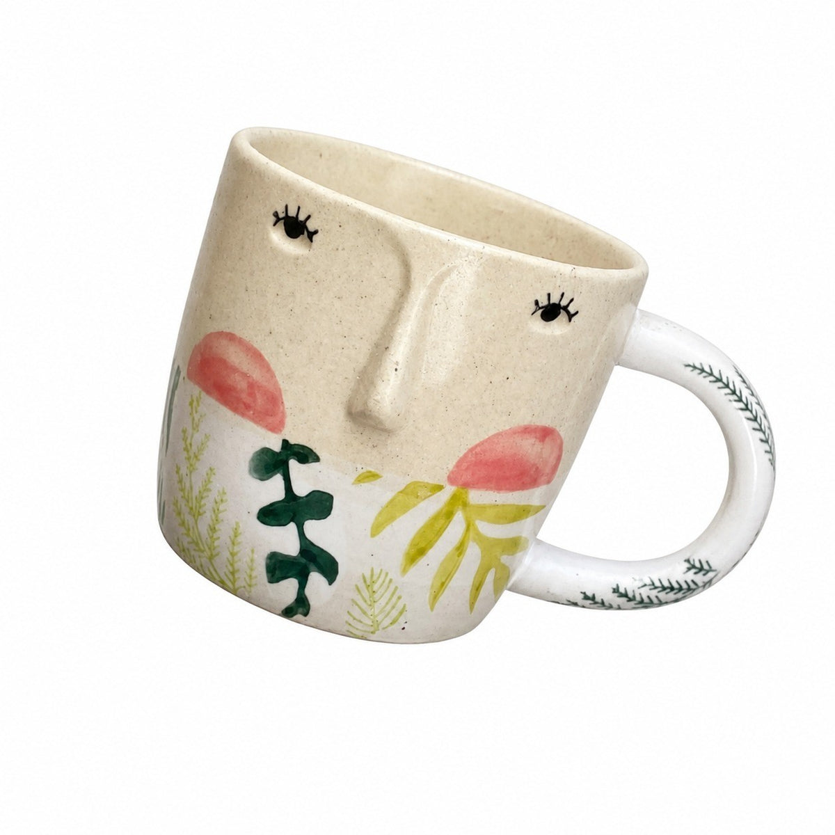 Ceramic Cup 350ml Green Leaf Design, 9cm Rim, Tea Coffee Mug - product view 1