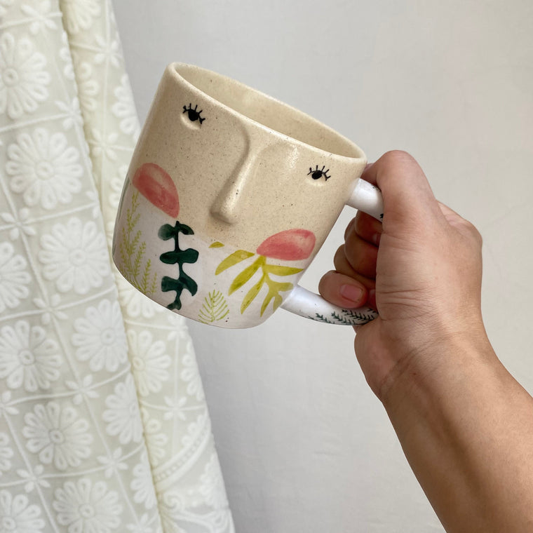 Ceramic Cup 350ml Green Leaf Design, 9cm Rim, Tea Coffee Mug - detail 1