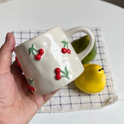 Ceramic Cup 200 ml, Embossed Cherry Design, Coffee Tea Mug - detail 1