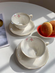 Ceramic Cup and Saucer Set, Pearlescent Pink Floral Design - detail 3