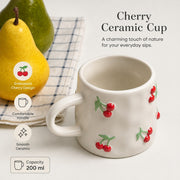 Ceramic Cup 200 ml, Embossed Cherry Design, Coffee Tea Mug - detail 3