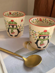 Ceramic Handheld Cup 350 ml, Reindeer and Penguin Design, Christmas Mug - detail 3