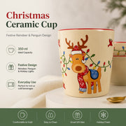 Ceramic Handheld Cup 350 ml, Reindeer and Penguin Design, Christmas Mug - detail 1