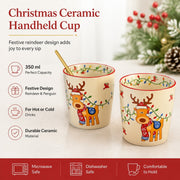 Ceramic Handheld Cup 350 ml, Reindeer and Penguin Design, Christmas Mug - detail 2