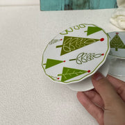 Ceramic Tray, Green Christmas Tree Small, Festive Holiday Serving Plate - detail 3