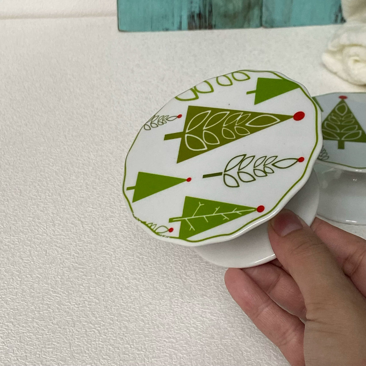 Ceramic Tray, Green Christmas Tree Small, Festive Holiday Serving Plate - detail 3