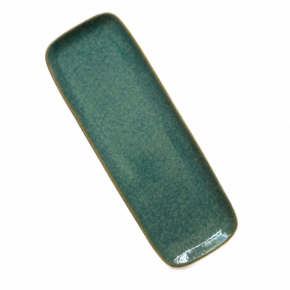 Single Ceramic Plate, Emerald Green Long Rectangular, 28cm Dinnerware - product view 1