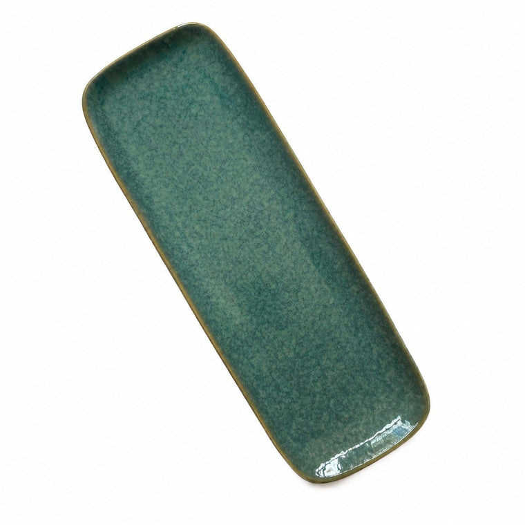 Single Ceramic Plate, Emerald Green Long Rectangular, 28cm Dinnerware - product view 1