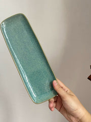 Single Ceramic Plate, Emerald Green Long Rectangular, 28cm Dinnerware - detail 3
