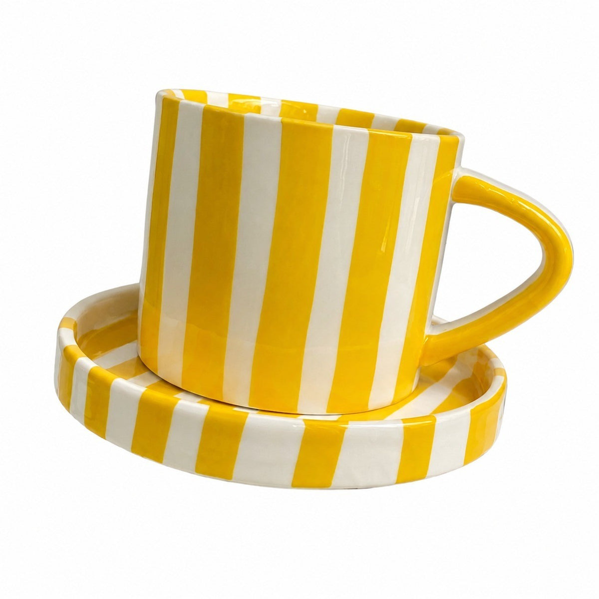 Yellow Stripe Ceramic Cup and Saucer Set, 250 ml, 1 Cup 1 Saucer - product view 1