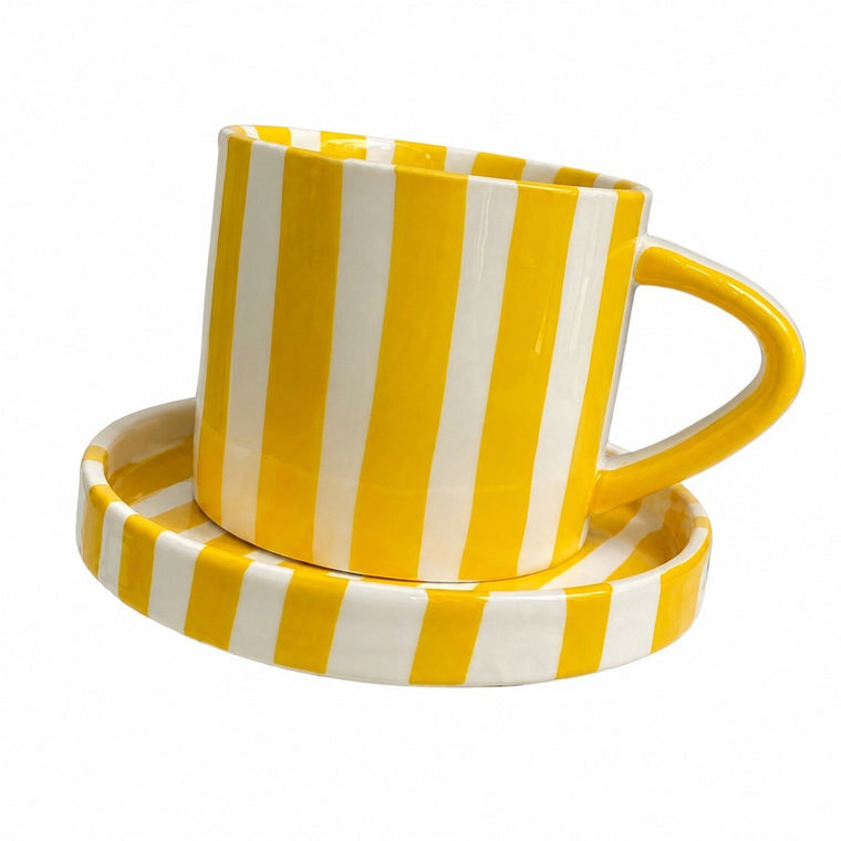 Yellow Stripe Ceramic Cup and Saucer Set, 250 ml, 1 Cup 1 Saucer - product view 1