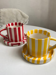 Yellow Stripe Ceramic Cup and Saucer Set, 250 ml, 1 Cup 1 Saucer - detail 2