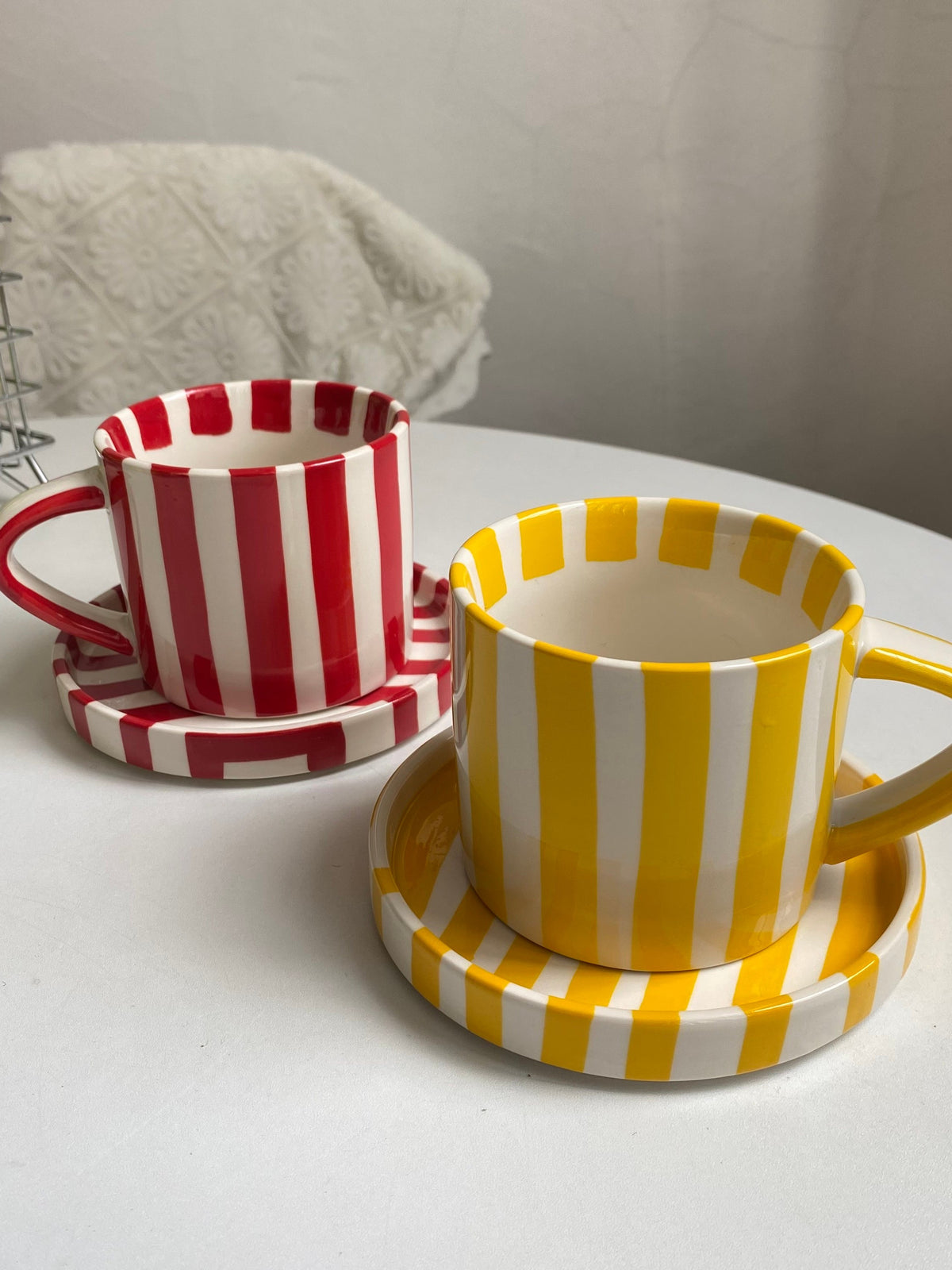 Yellow Stripe Ceramic Cup and Saucer Set, 250 ml, 1 Cup 1 Saucer - detail 2