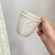 Beaded Rose Ceramic Cup, 300ml, Underglaze Relief Detailing - detail 1