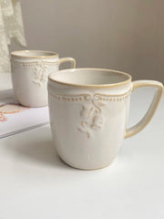 Beaded Rose Ceramic Cup, 300ml, Underglaze Relief Detailing - detail 2