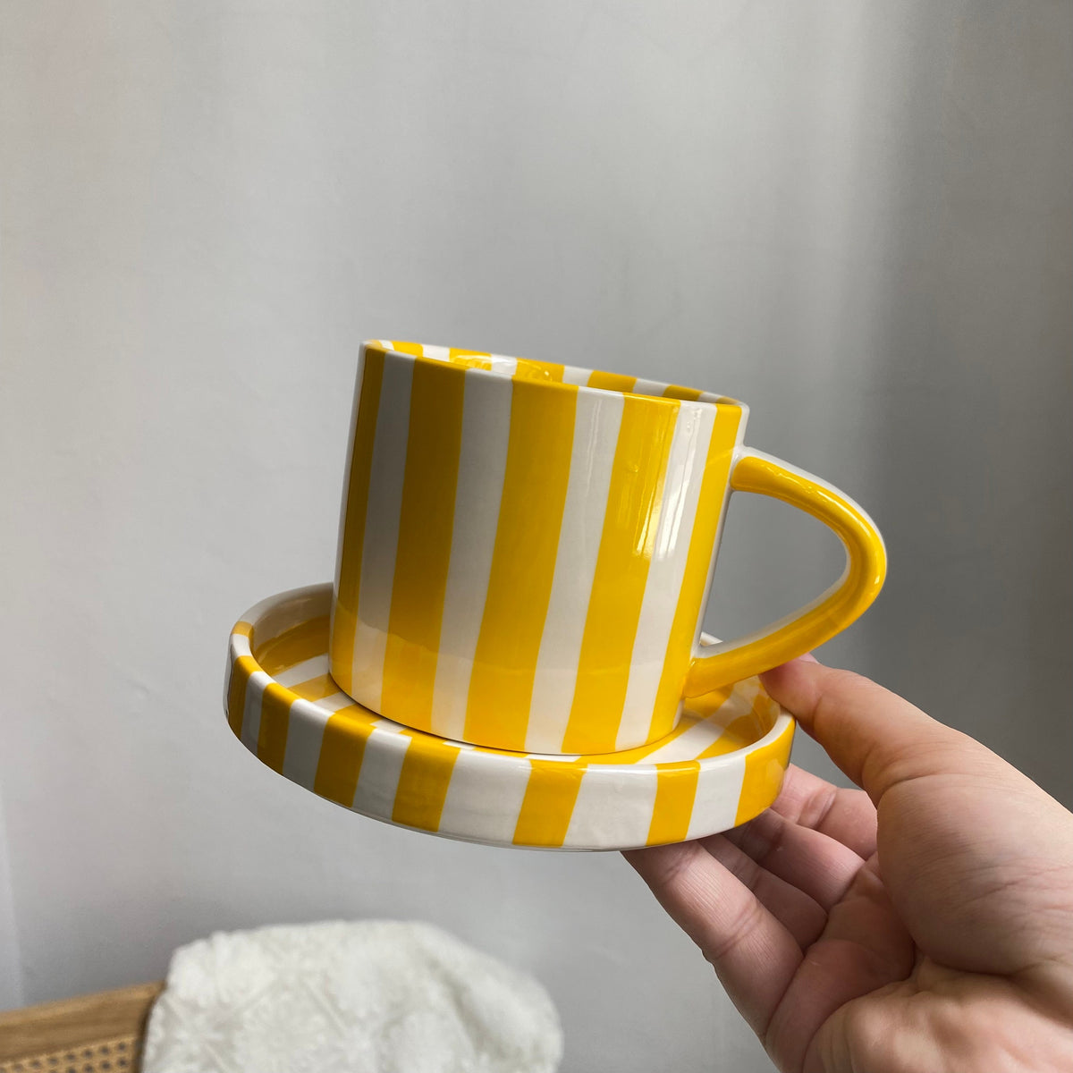Yellow Stripe Ceramic Cup and Saucer Set, 250 ml, 1 Cup 1 Saucer - detail 1