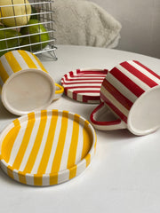 Yellow Stripe Ceramic Cup and Saucer Set, 250 ml, 1 Cup 1 Saucer - detail 3