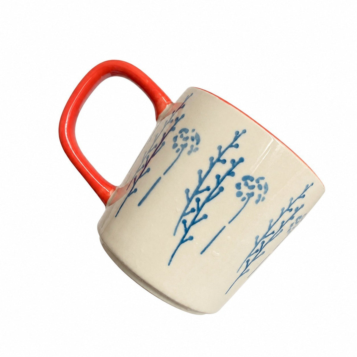 Red-Handle Twig 300 ml Ceramic Breakfast Cup, Hand-Painted Underglaze - product view 1